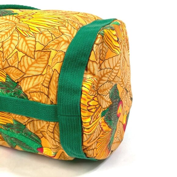 HERMES Flower Parrot Bird Pattern Purse vintage Shoulder Bag cotton Orange/Green - Picture 4 of 10